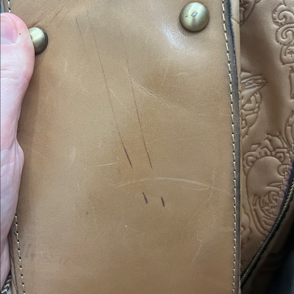 Tan Embossed Paisley Leather Tote Bag - Picture 9 of 9